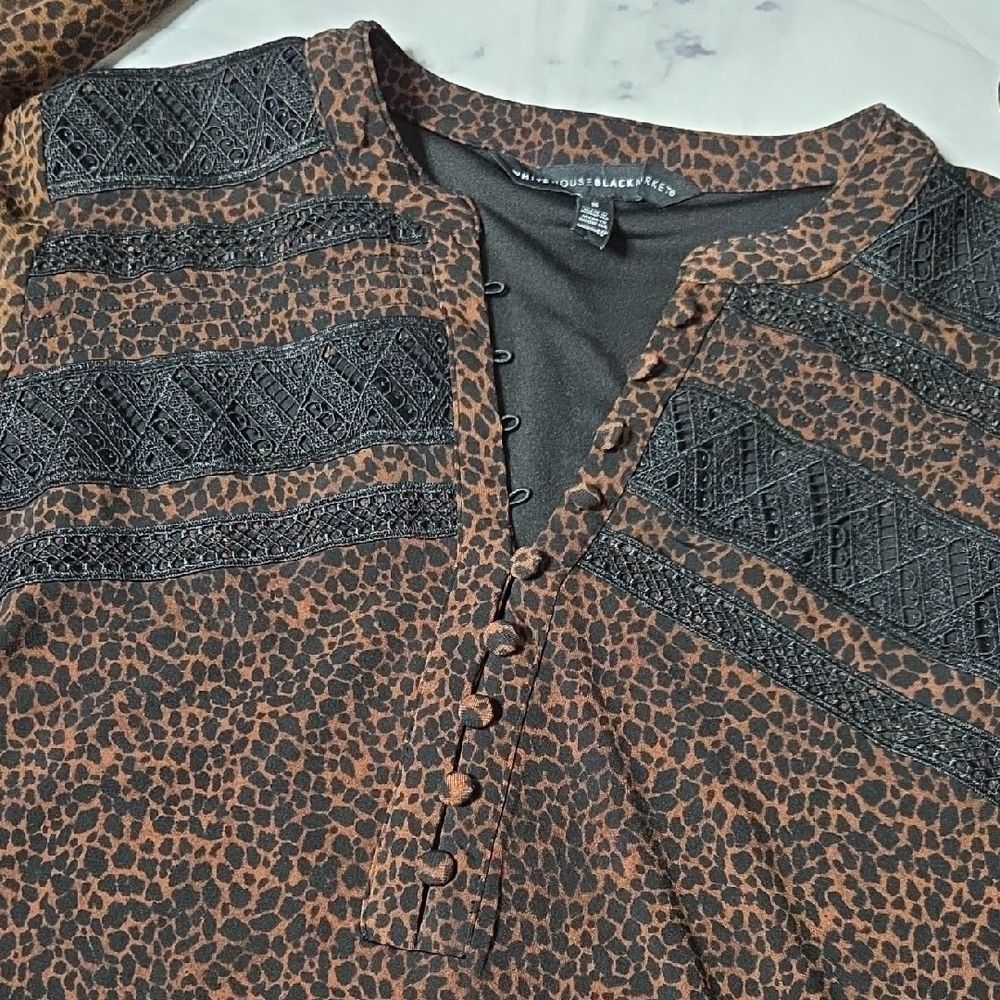 White House Black Market Leopard Print Blouse with Lace Detail - Picture 6 of 7